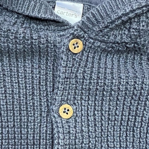Carter Baby Grey Long Sleeve Hooded Knit Sweater Size 12 Months - Picture 9 of 10